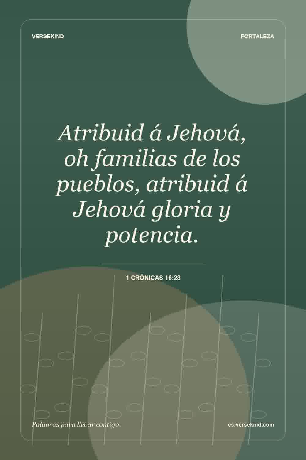 Atribuid á Jehová, oh familias de los pueblos, atribuid á Jehová gloria y potencia. — 1 Crónicas 16:28