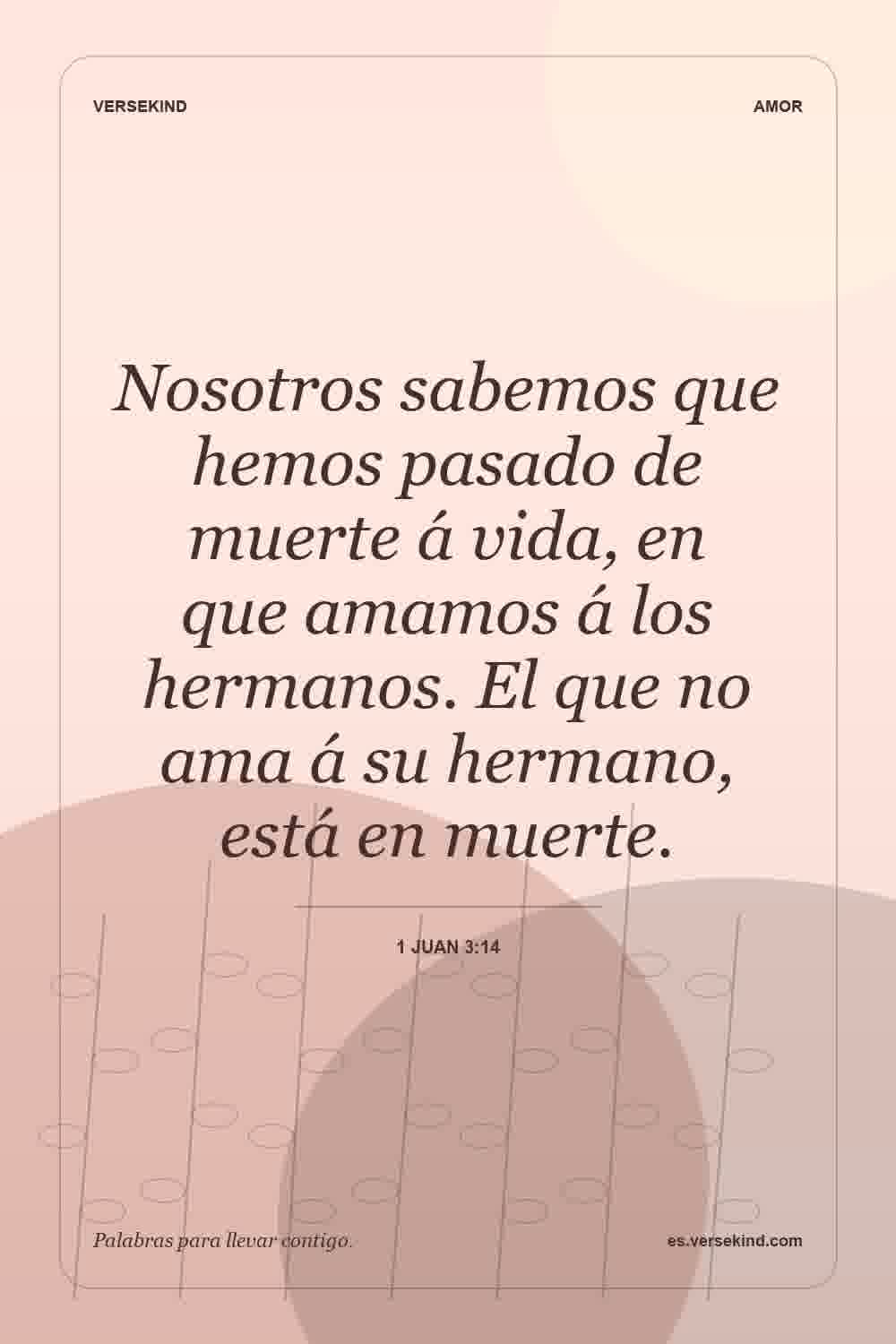 Nosotros sabemos que hemos pasado de muerte á vida, en que amamos á los hermanos. El que no ama á su hermano, está en muerte. — 1 Juan 3:14