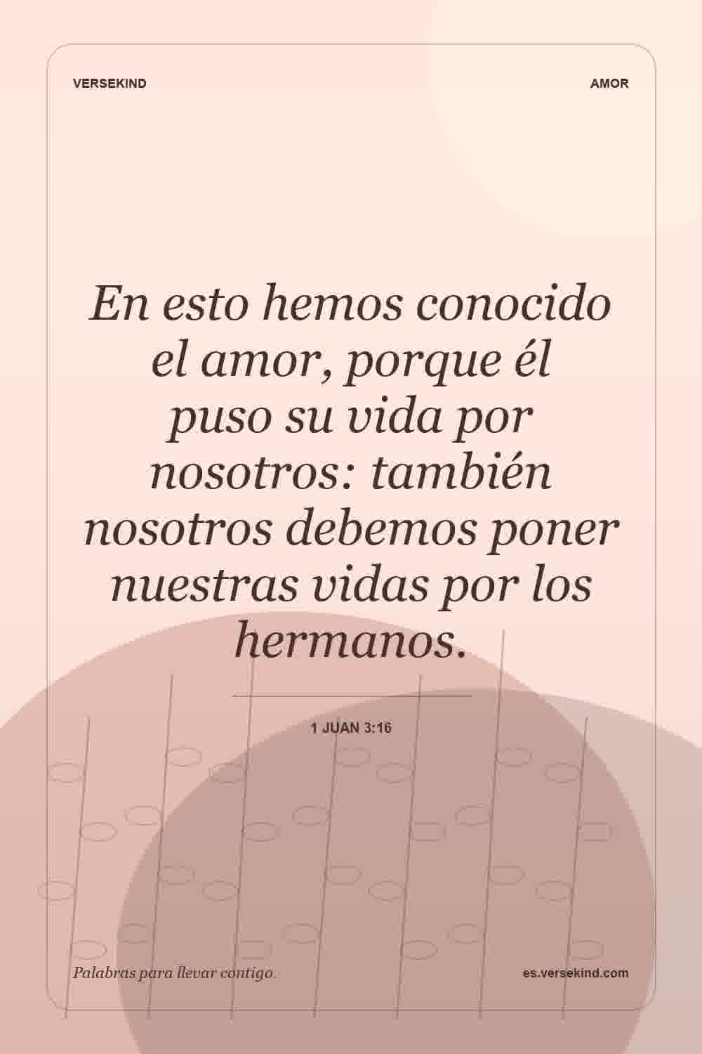 En esto hemos conocido el amor, porque él puso su vida por nosotros: también nosotros debemos poner nuestras vidas por los hermanos. — 1 Juan 3:16