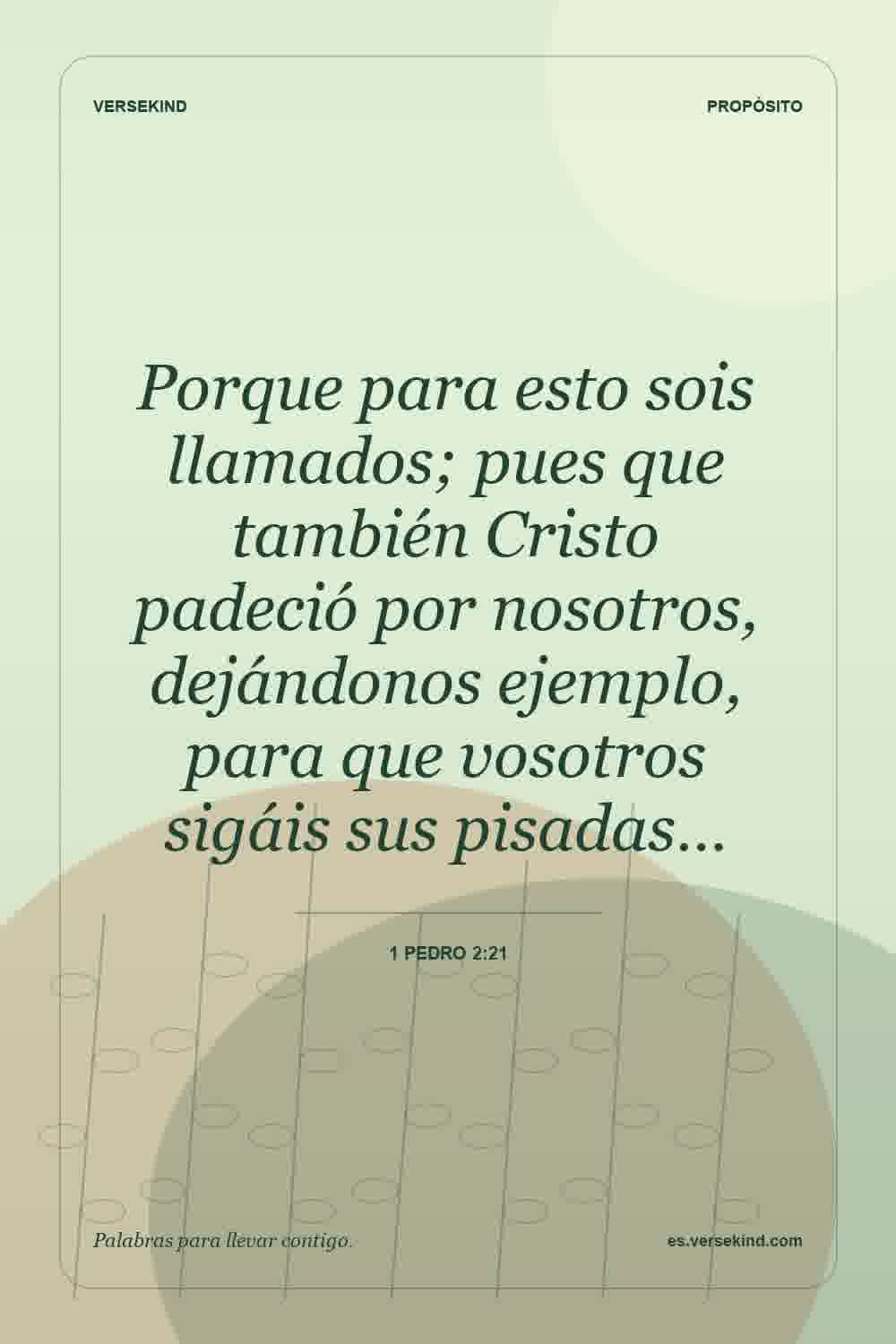 Porque para esto sois llamados; pues que también Cristo padeció por nosotros, dejándonos ejemplo, para que vosotros sigáis sus pisadas… — 1 Pedro 2:21