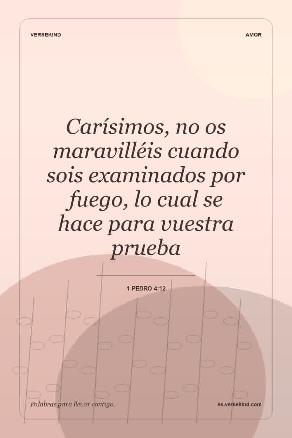 Carísimos, no os maravilléis cuando sois examinados por fuego, lo cual se hace para vuestra prueba — 1 Pedro 4:12