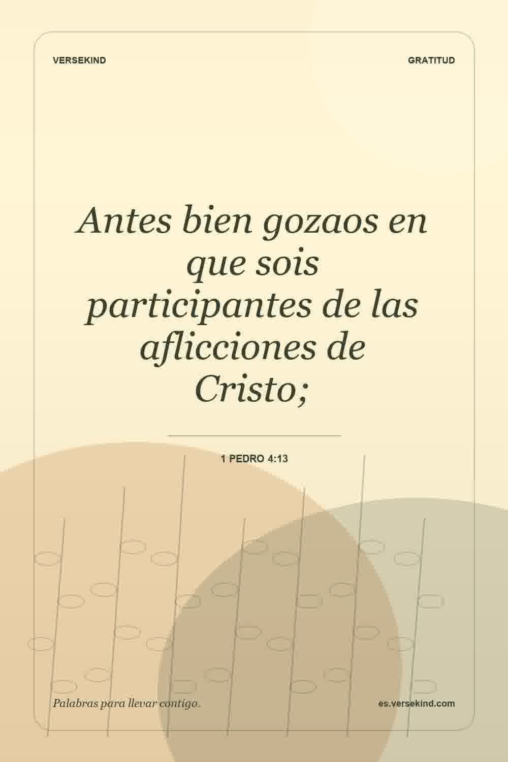 Antes bien gozaos en que sois participantes de las aflicciones de Cristo; — 1 Pedro 4:13