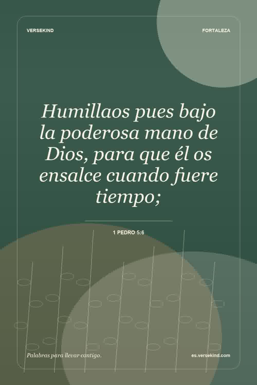 Humillaos pues bajo la poderosa mano de Dios, para que él os ensalce cuando fuere tiempo; — 1 Pedro 5:6