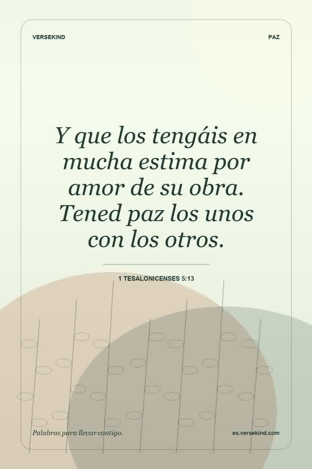 Y que los tengáis en mucha estima por amor de su obra. Tened paz los unos con los otros. — 1 Tesalonicenses 5:13