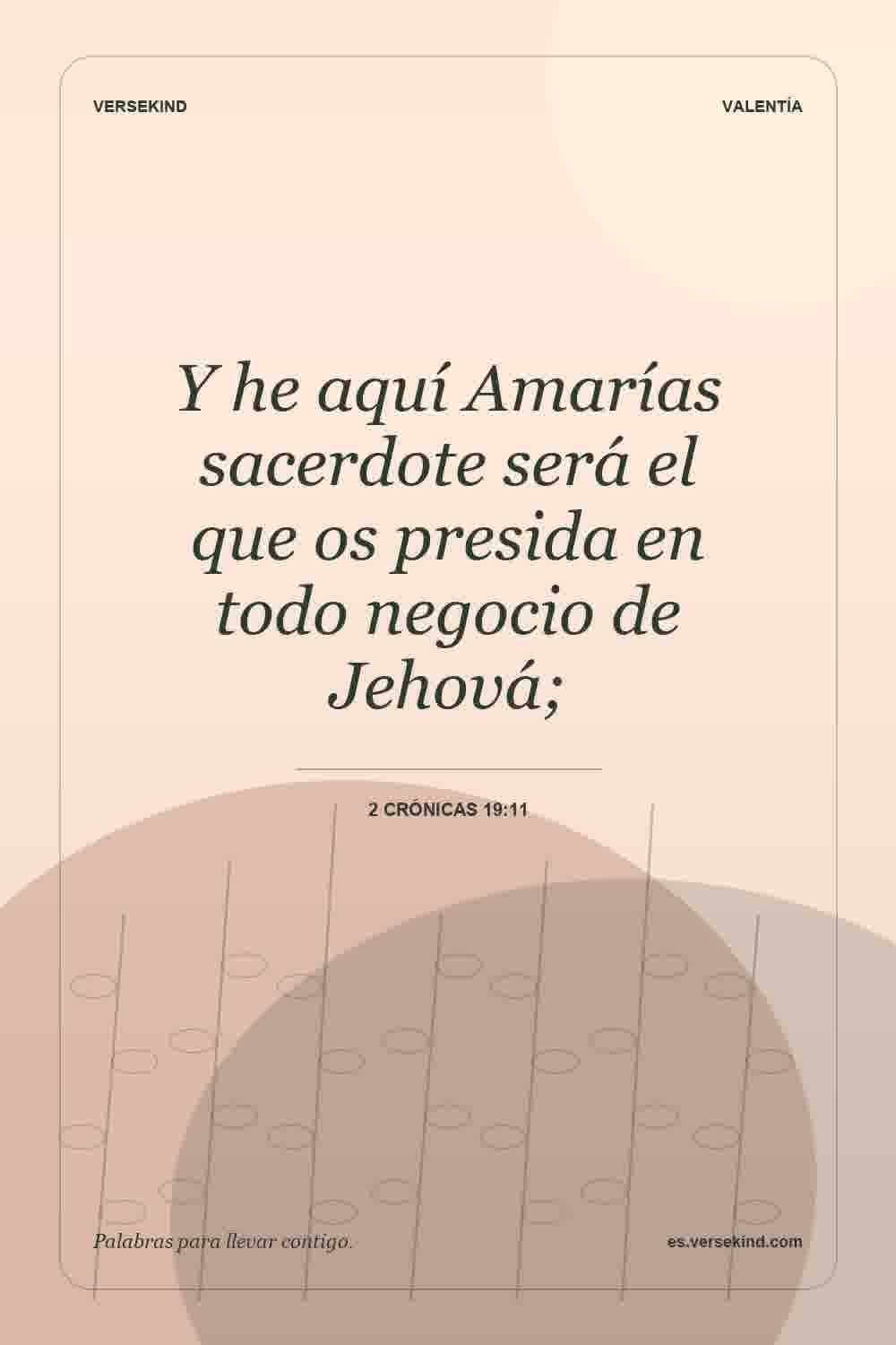 Y he aquí Amarías sacerdote será el que os presida en todo negocio de Jehová; — 2 Crónicas 19:11