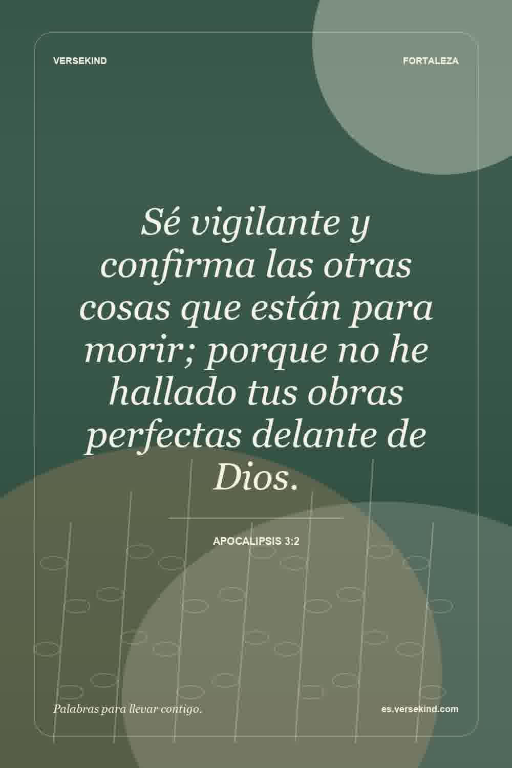 Sé vigilante y confirma las otras cosas que están para morir; porque no he hallado tus obras perfectas delante de Dios. — Apocalipsis 3:2