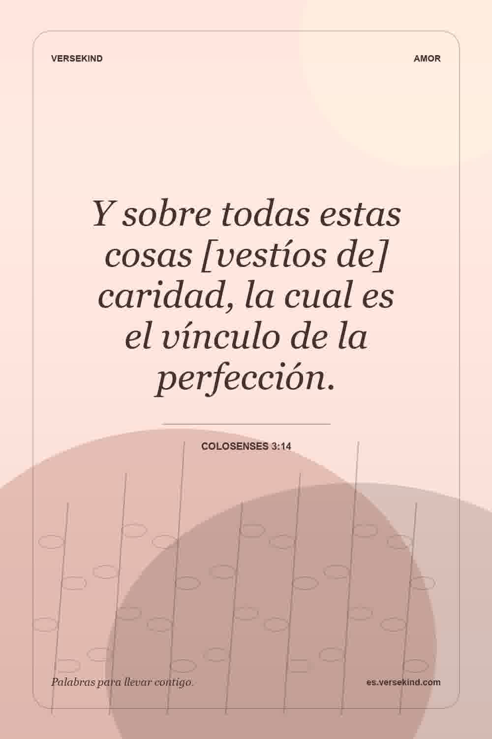 Y sobre todas estas cosas [vestíos de] caridad, la cual es el vínculo de la perfección. — Colosenses 3:14