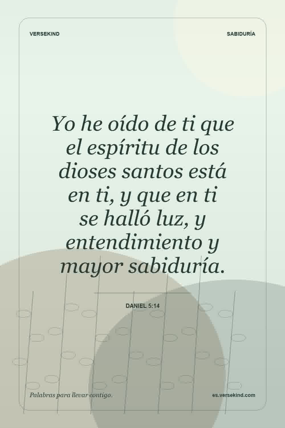 Yo he oído de ti que el espíritu de los dioses santos está en ti, y que en ti se halló luz, y entendimiento y mayor sabiduría. — Daniel 5:14