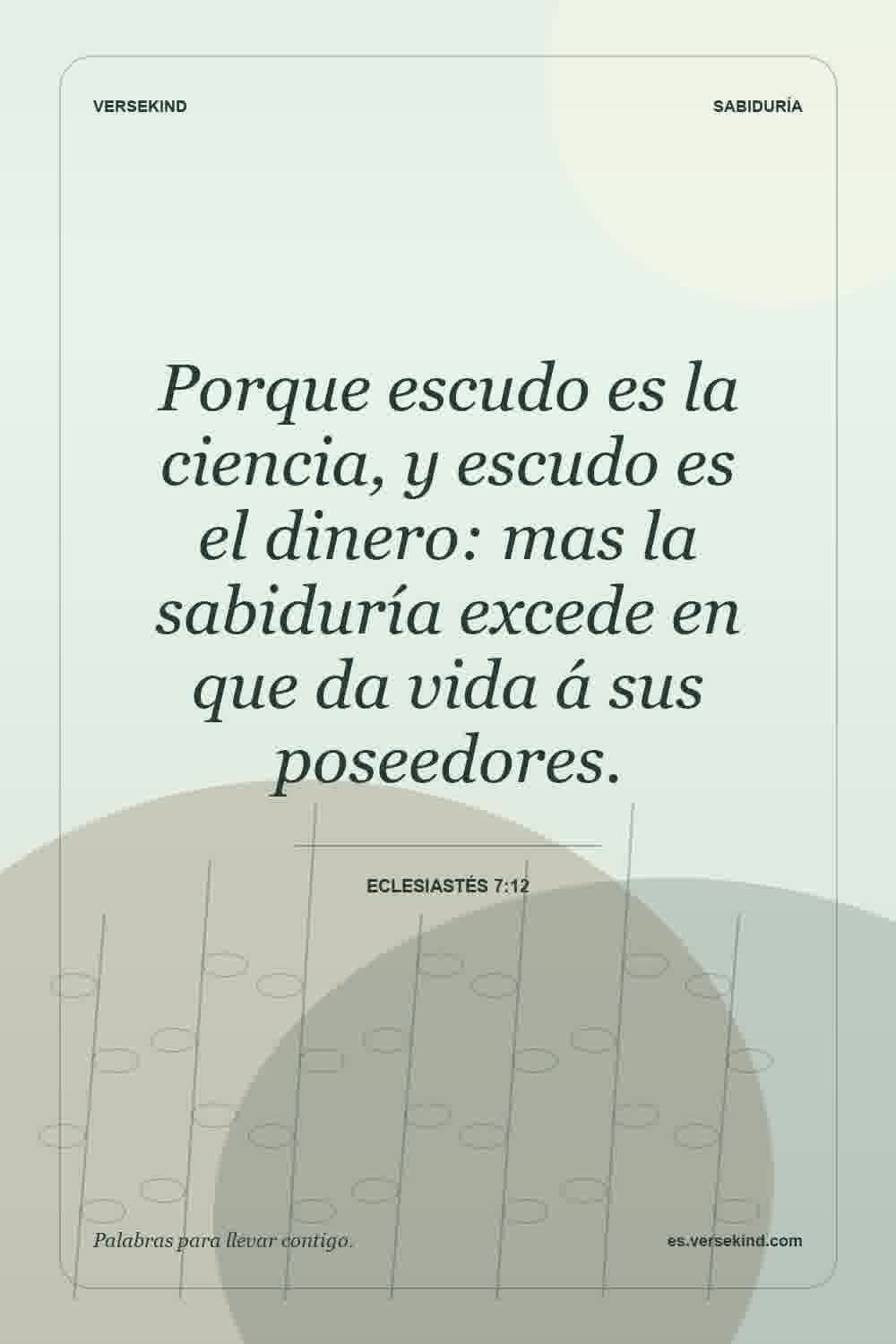 Porque escudo es la ciencia, y escudo es el dinero: mas la sabiduría excede en que da vida á sus poseedores. — Eclesiastés 7:12