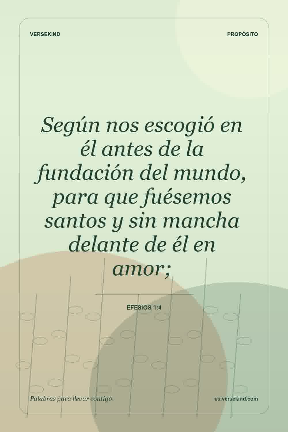 Según nos escogió en él antes de la fundación del mundo, para que fuésemos santos y sin mancha delante de él en amor; — Efesios 1:4
