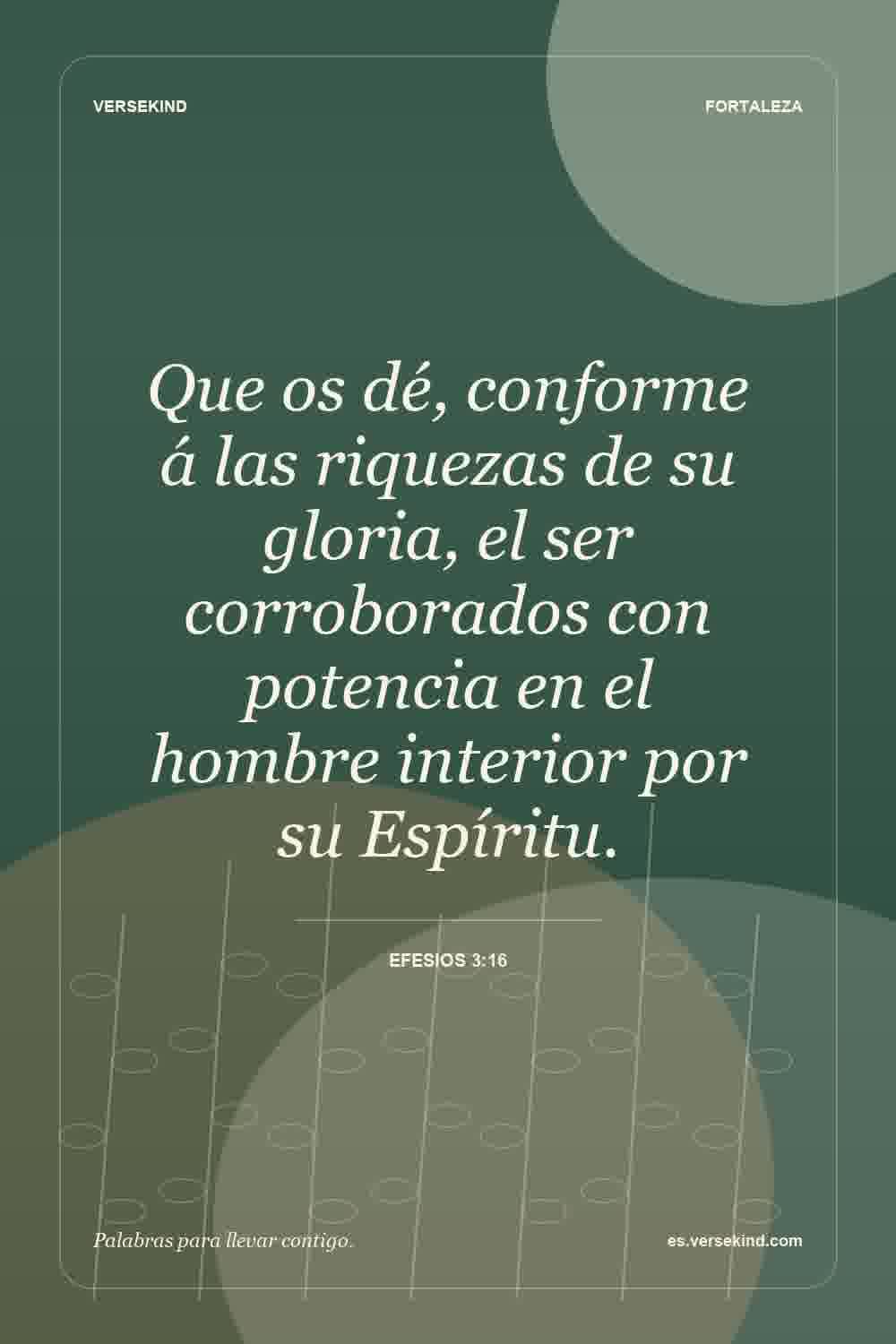 Que os dé, conforme á las riquezas de su gloria, el ser corroborados con potencia en el hombre interior por su Espíritu. — Efesios 3:16