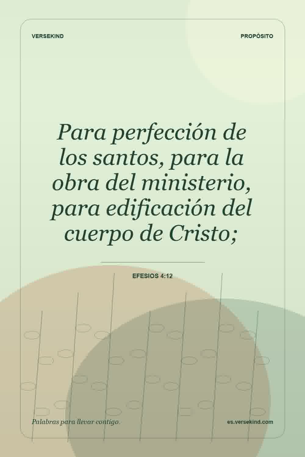 Para perfección de los santos, para la obra del ministerio, para edificación del cuerpo de Cristo; — Efesios 4:12