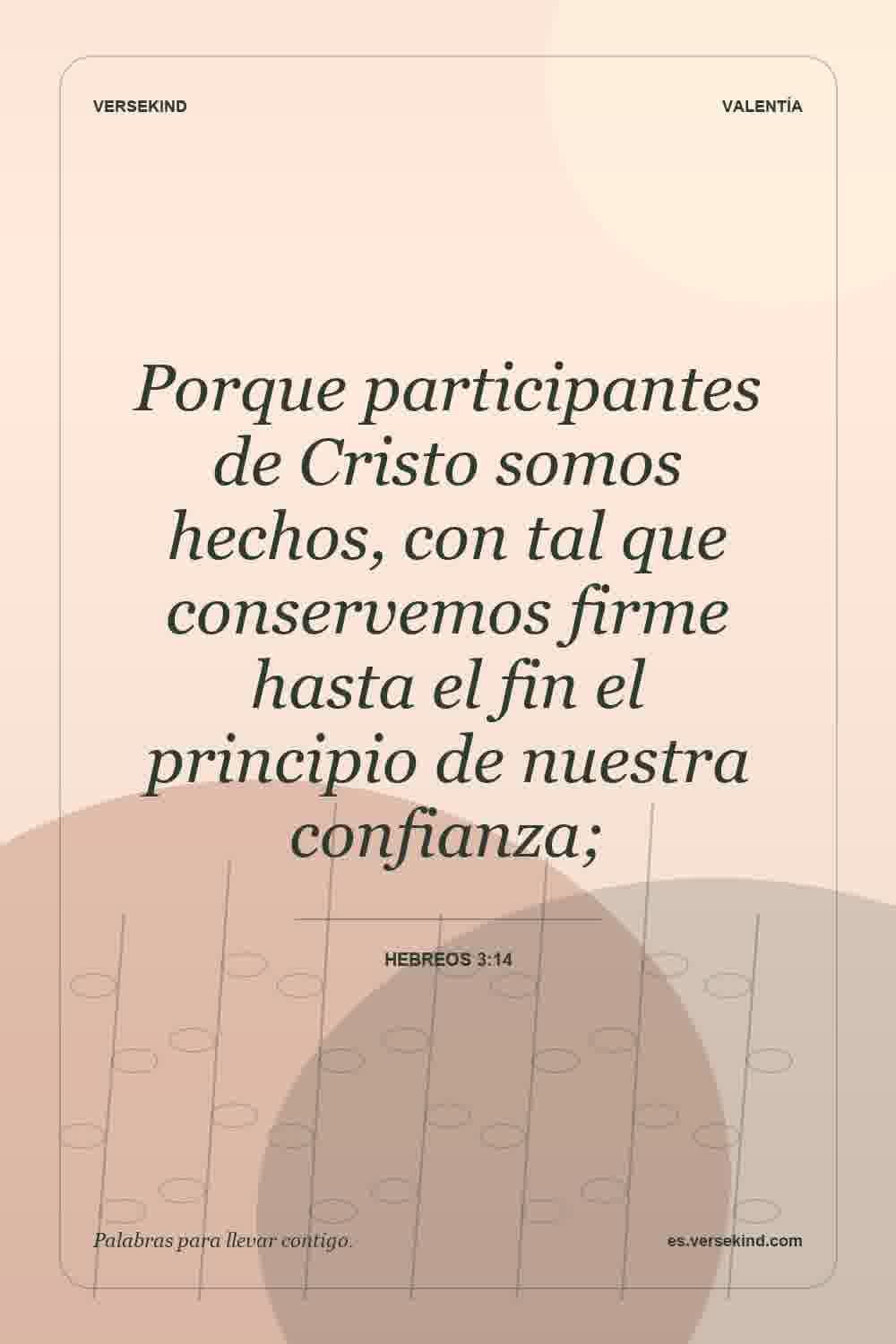 Porque participantes de Cristo somos hechos, con tal que conservemos firme hasta el fin el principio de nuestra confianza; — Hebreos 3:14