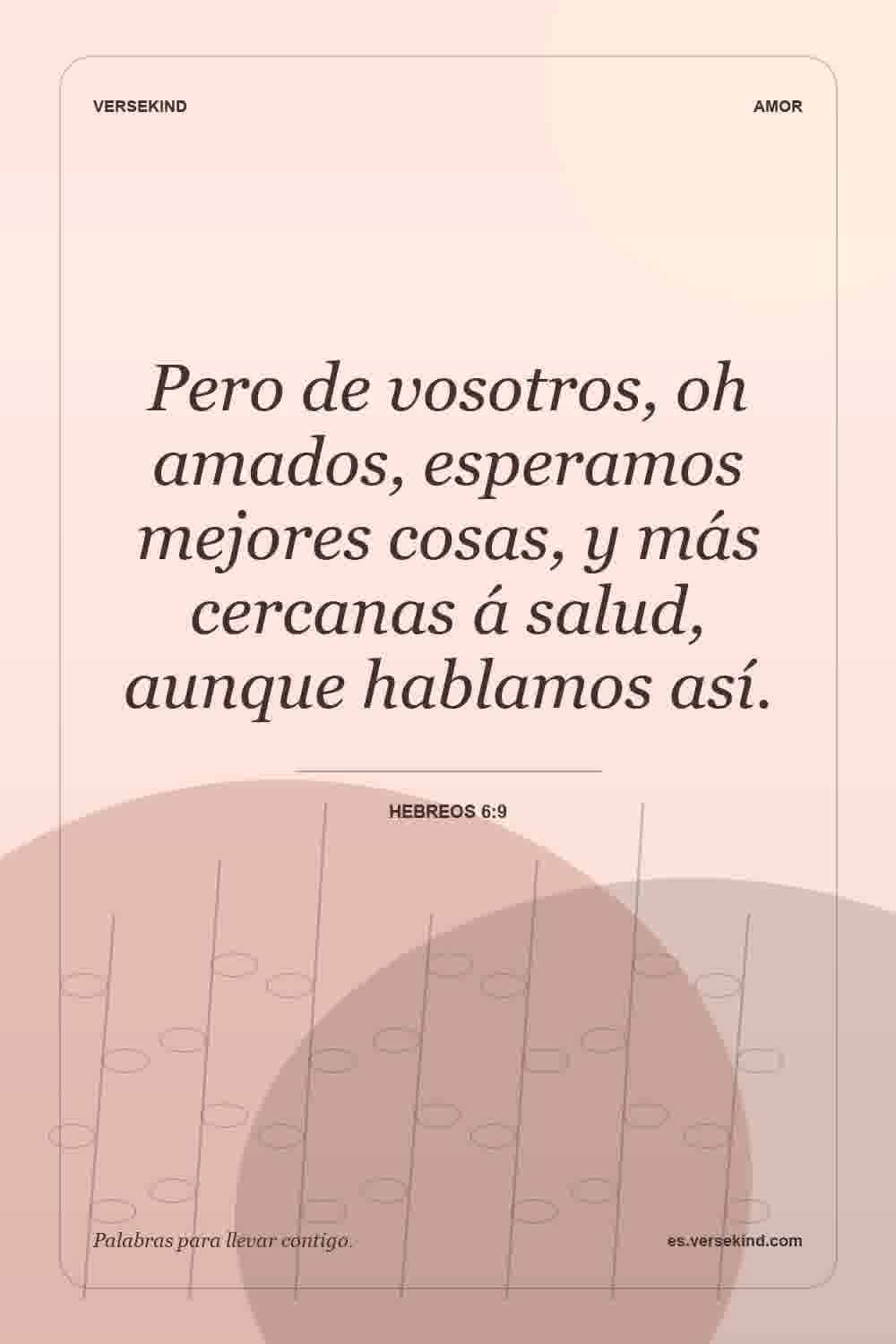 Pero de vosotros, oh amados, esperamos mejores cosas, y más cercanas á salud, aunque hablamos así. — Hebreos 6:9