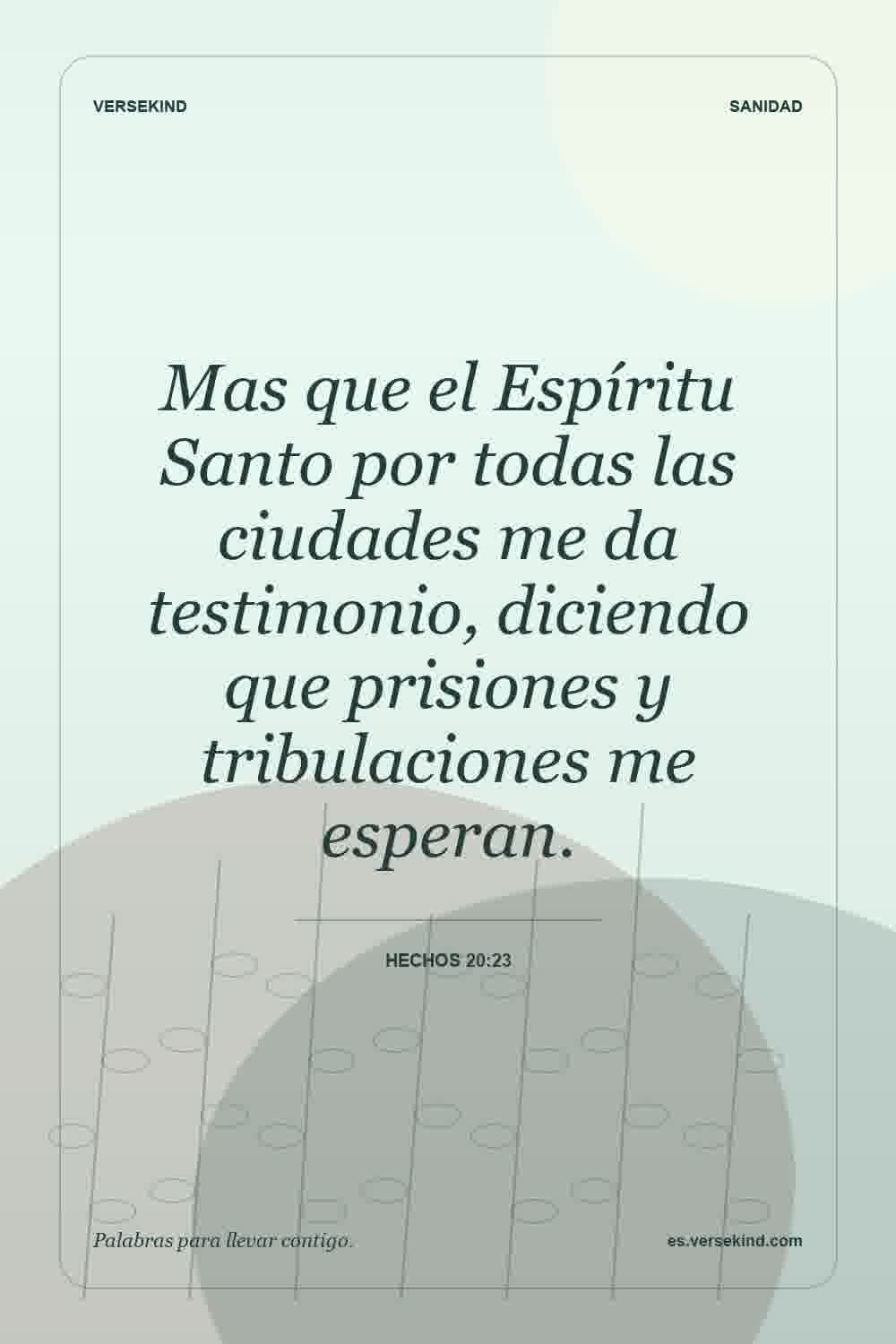 Mas que el Espíritu Santo por todas las ciudades me da testimonio, diciendo que prisiones y tribulaciones me esperan. — Hechos 20:23