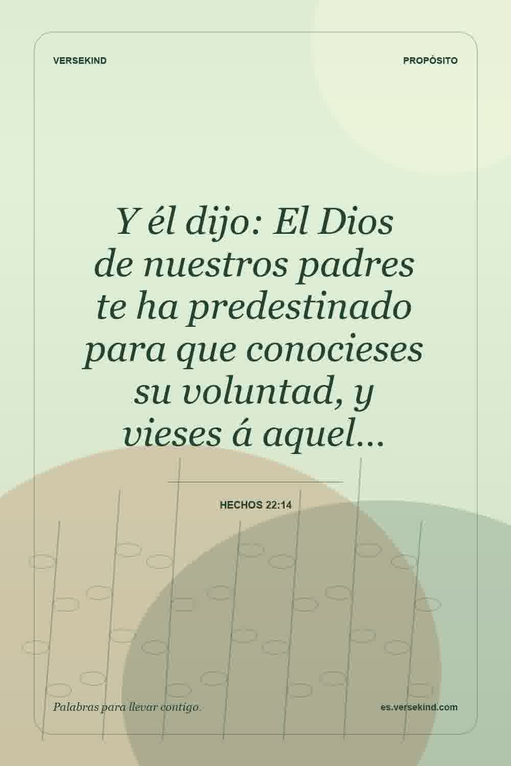 Y él dijo: El Dios de nuestros padres te ha predestinado para que conocieses su voluntad, y vieses á aquel… — Hechos 22:14