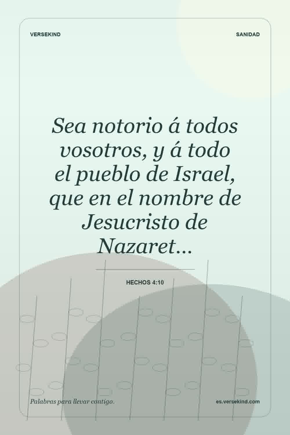 Sea notorio á todos vosotros, y á todo el pueblo de Israel, que en el nombre de Jesucristo de Nazaret… — Hechos 4:10