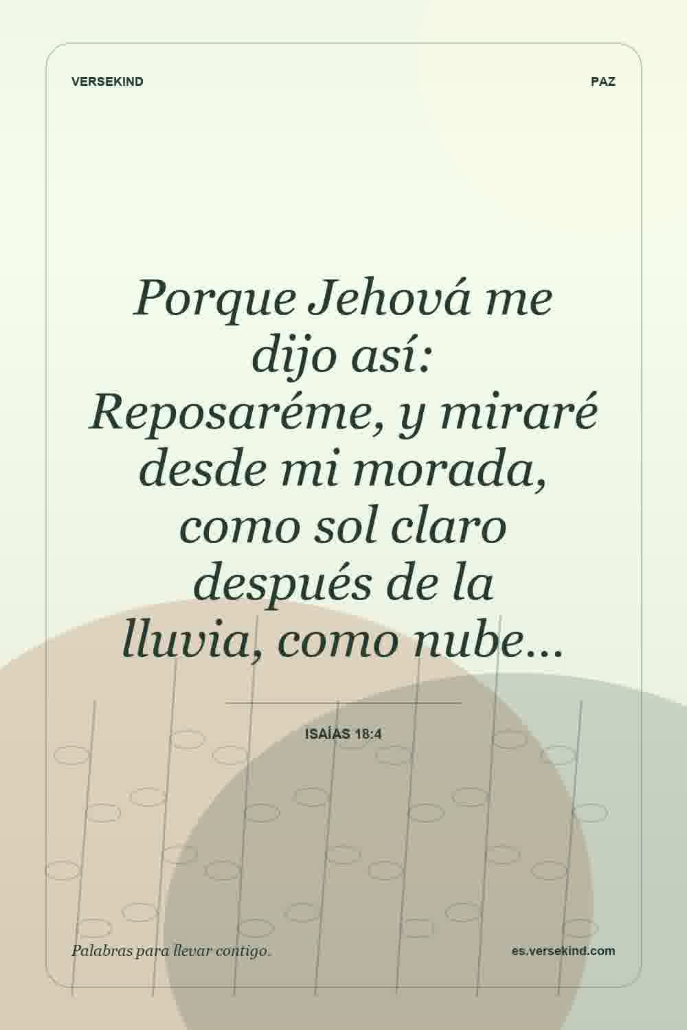 Porque Jehová me dijo así: Reposaréme, y miraré desde mi morada, como sol claro después de la lluvia, como nube… — Isaías 18:4