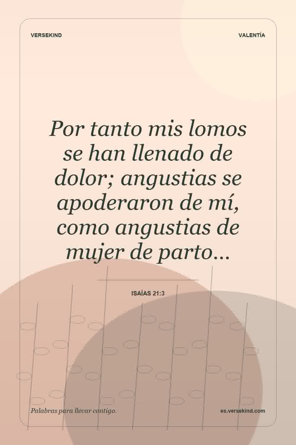 Por tanto mis lomos se han llenado de dolor; angustias se apoderaron de mí, como angustias de mujer de parto… — Isaías 21:3