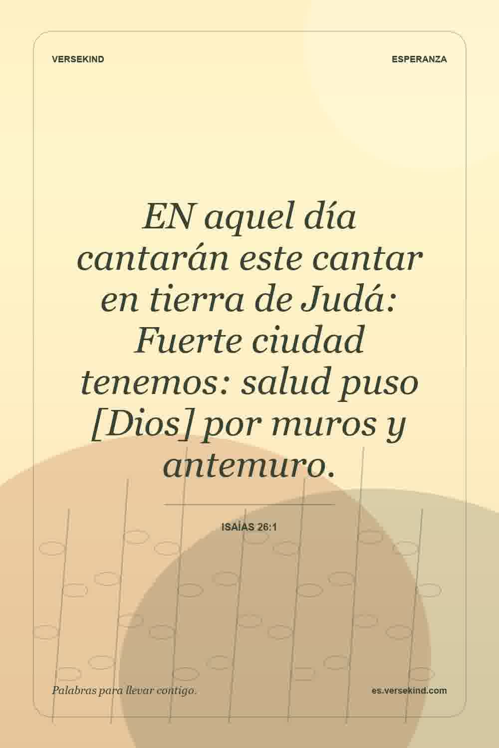 EN aquel día cantarán este cantar en tierra de Judá: Fuerte ciudad tenemos: salud puso [Dios] por muros y antemuro. — Isaías 26:1