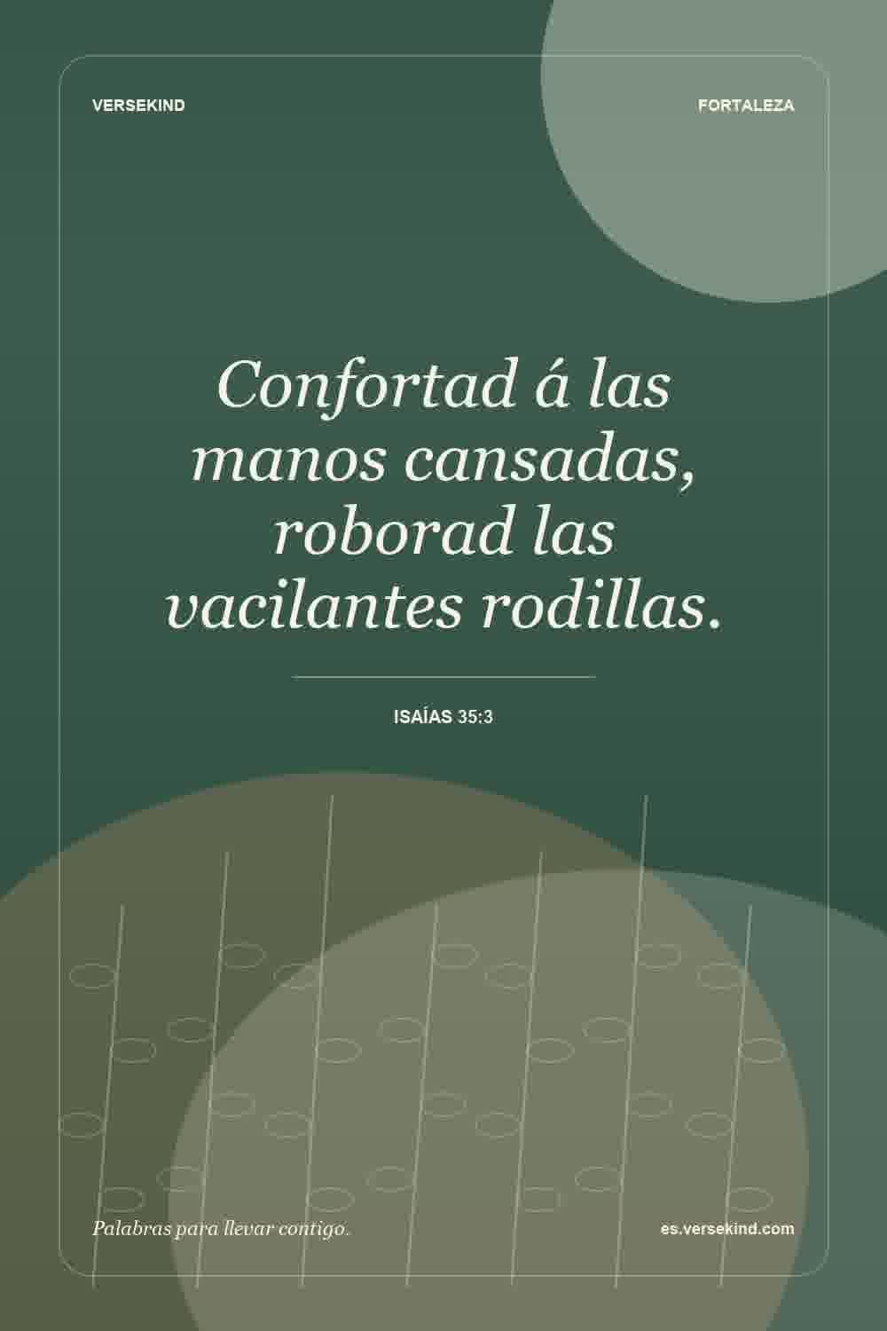 Confortad á las manos cansadas, roborad las vacilantes rodillas. — Isaías 35:3