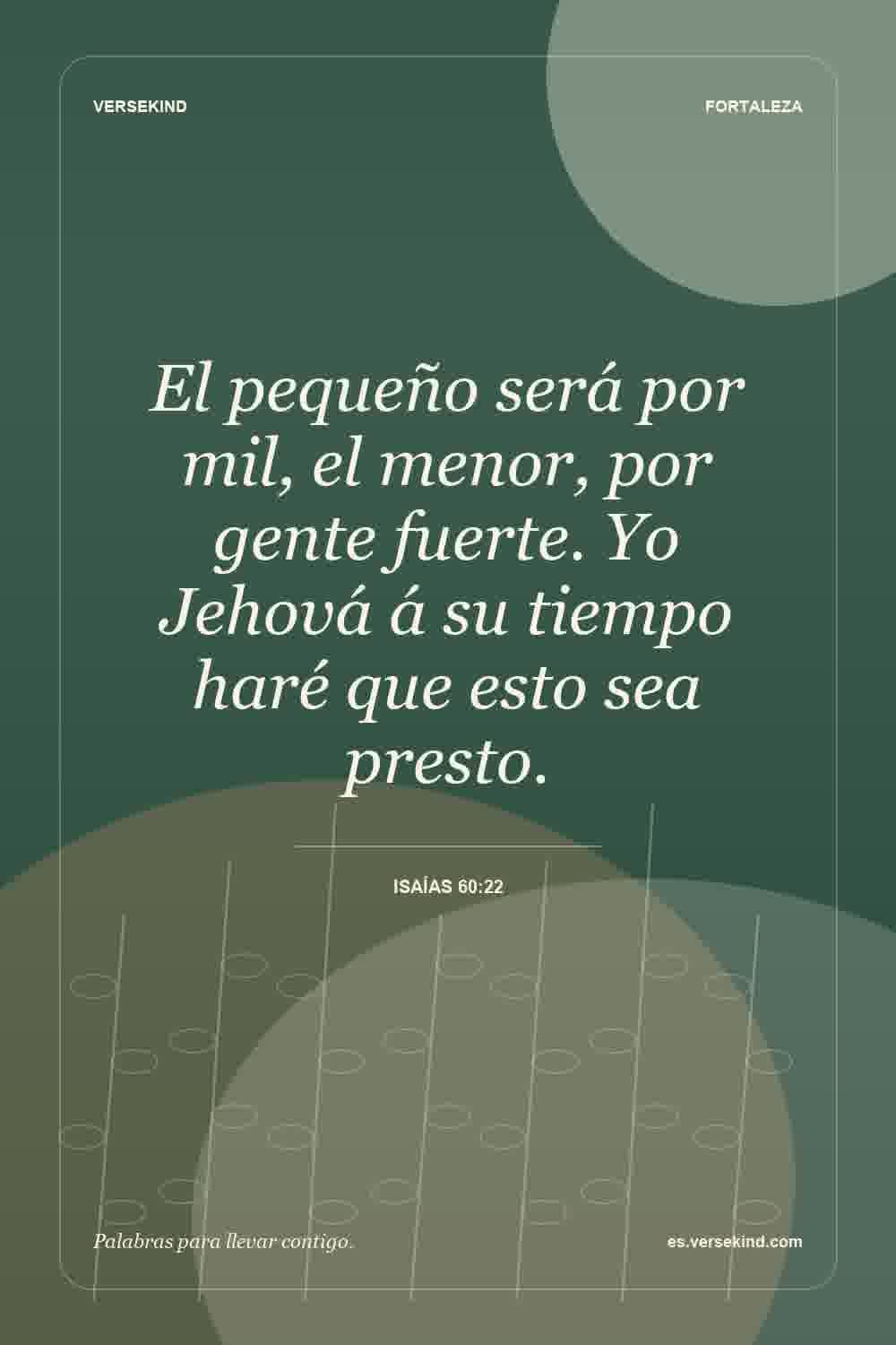 El pequeño será por mil, el menor, por gente fuerte. Yo Jehová á su tiempo haré que esto sea presto. — Isaías 60:22