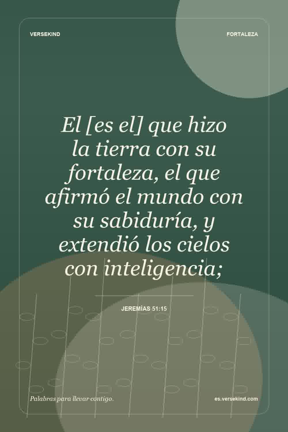 El [es el] que hizo la tierra con su fortaleza, el que afirmó el mundo con su sabiduría, y extendió los cielos con inteligencia; — Jeremías 51:15