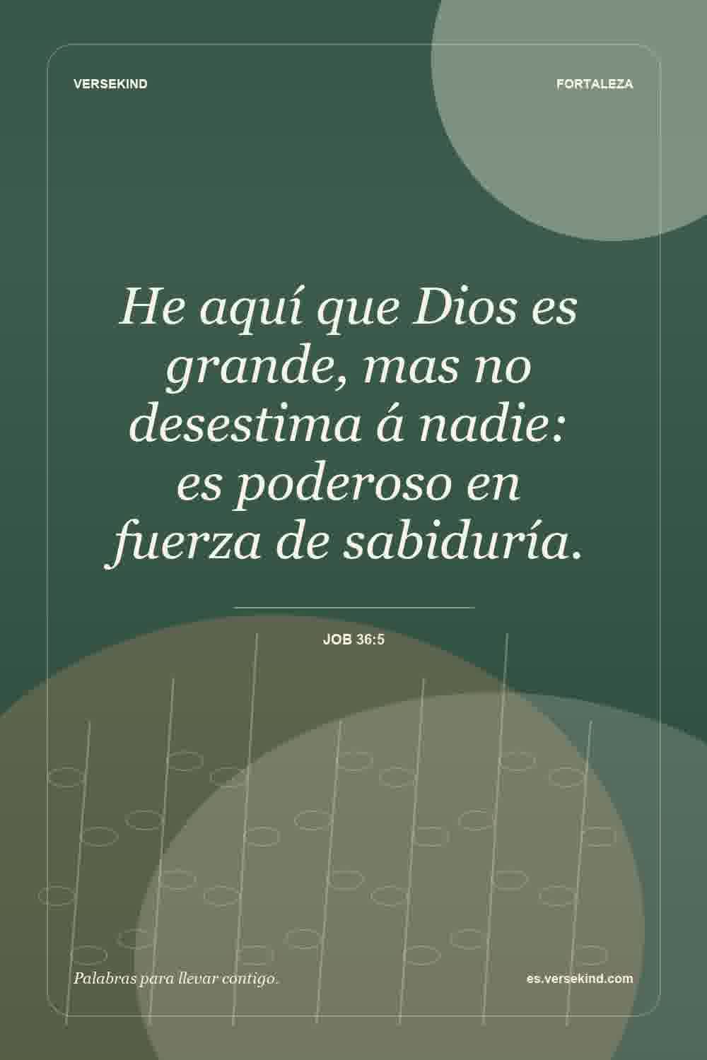 He aquí que Dios es grande, mas no desestima á nadie: es poderoso en fuerza de sabiduría. — Job 36:5