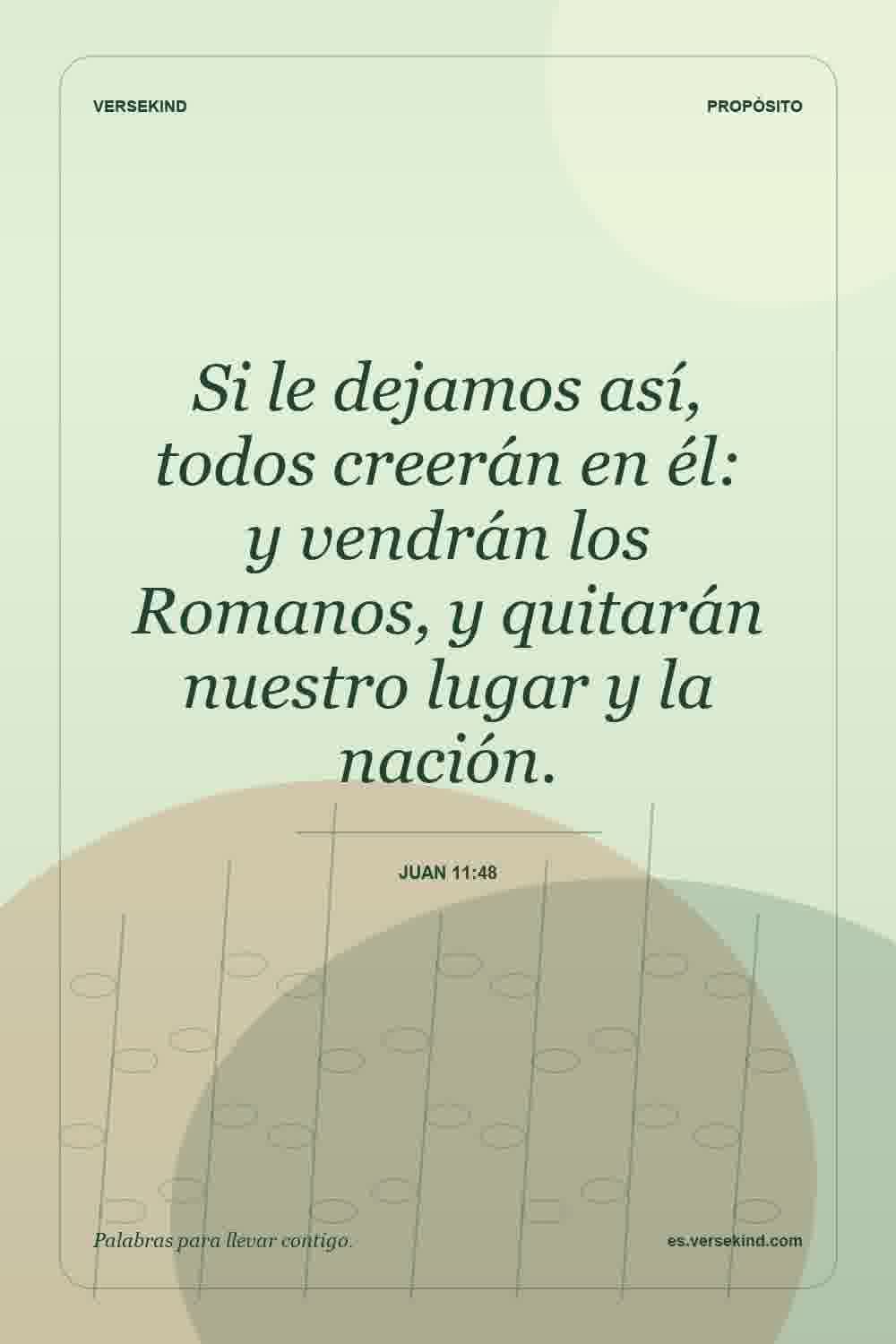 Si le dejamos así, todos creerán en él: y vendrán los Romanos, y quitarán nuestro lugar y la nación. — Juan 11:48