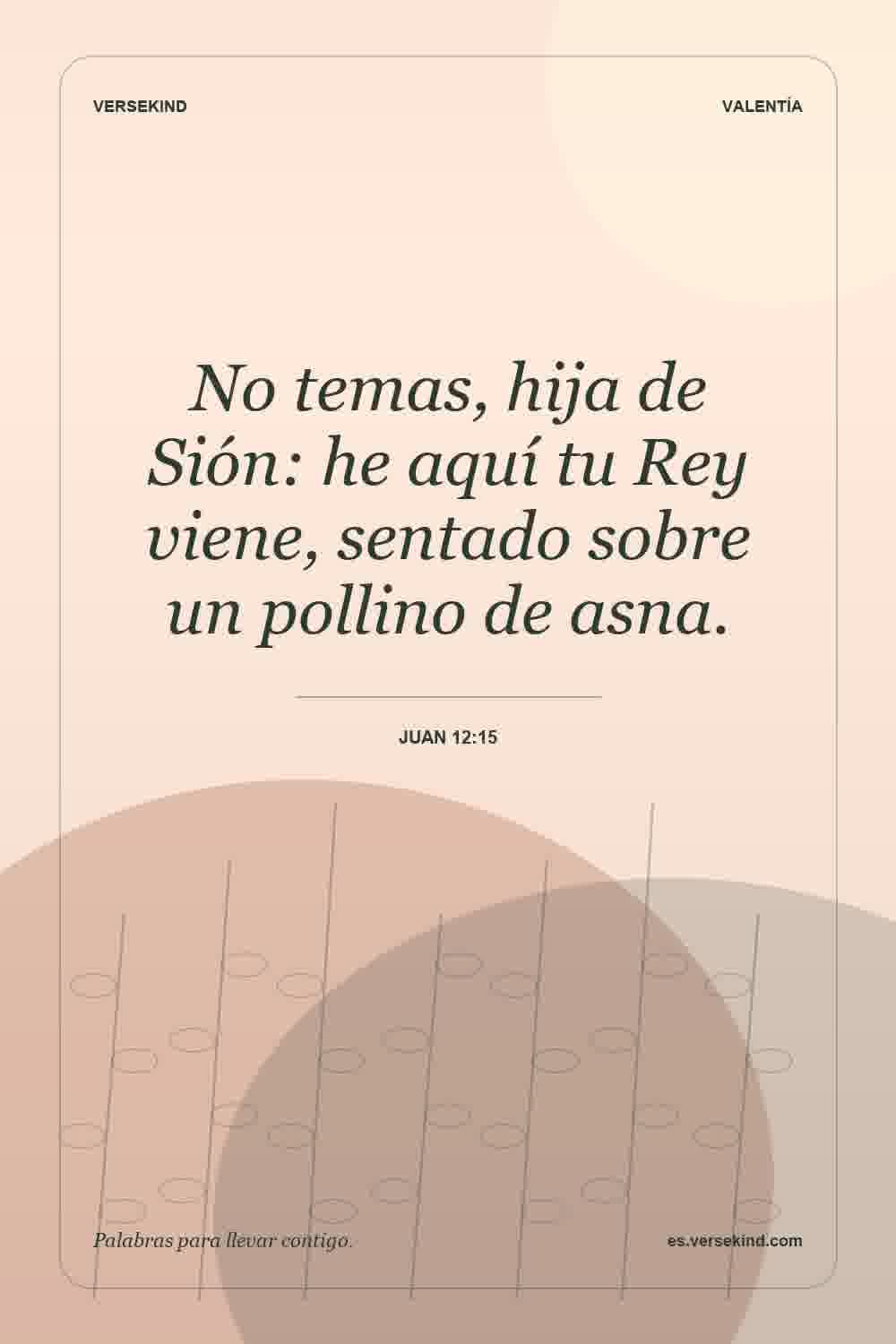 No temas, hija de Sión: he aquí tu Rey viene, sentado sobre un pollino de asna. — Juan 12:15