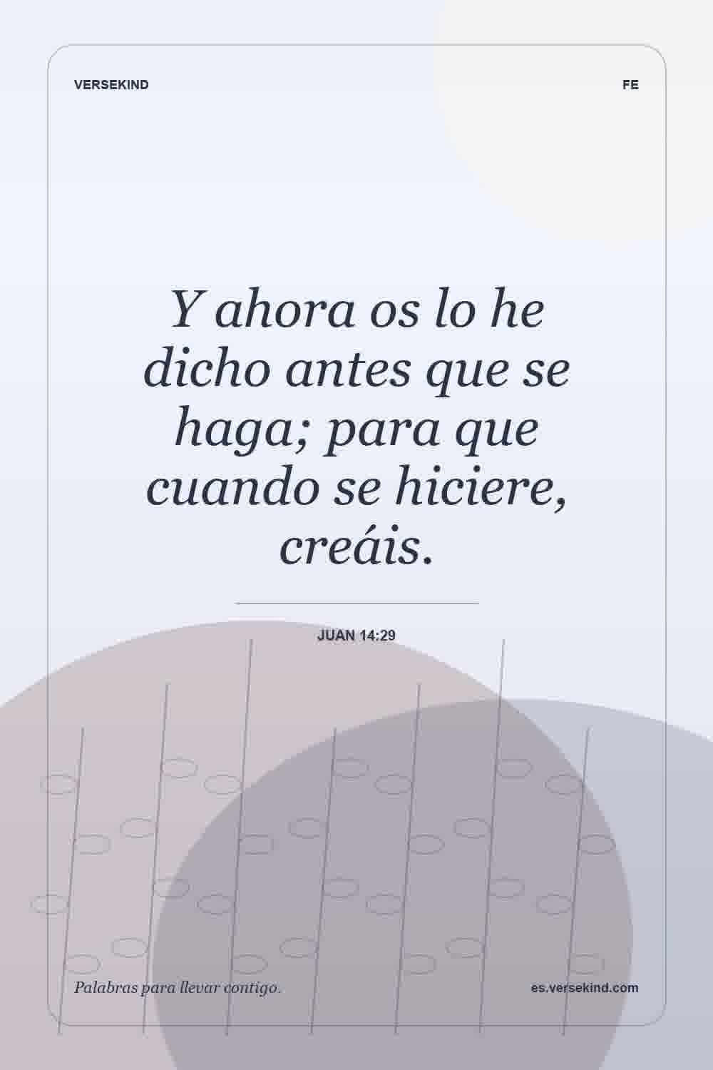 Y ahora os lo he dicho antes que se haga; para que cuando se hiciere, creáis. — Juan 14:29