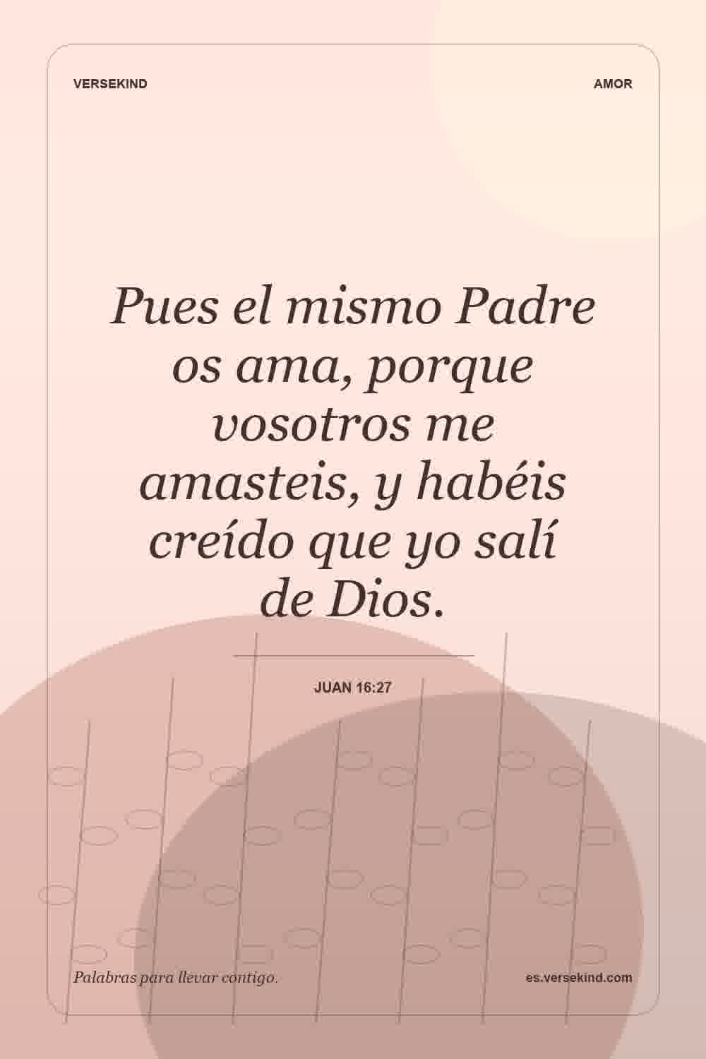 Pues el mismo Padre os ama, porque vosotros me amasteis, y habéis creído que yo salí de Dios. — Juan 16:27