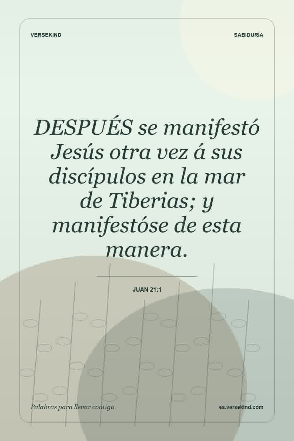 DESPUÉS se manifestó Jesús otra vez á sus discípulos en la mar de Tiberias; y manifestóse de esta manera. — Juan 21:1