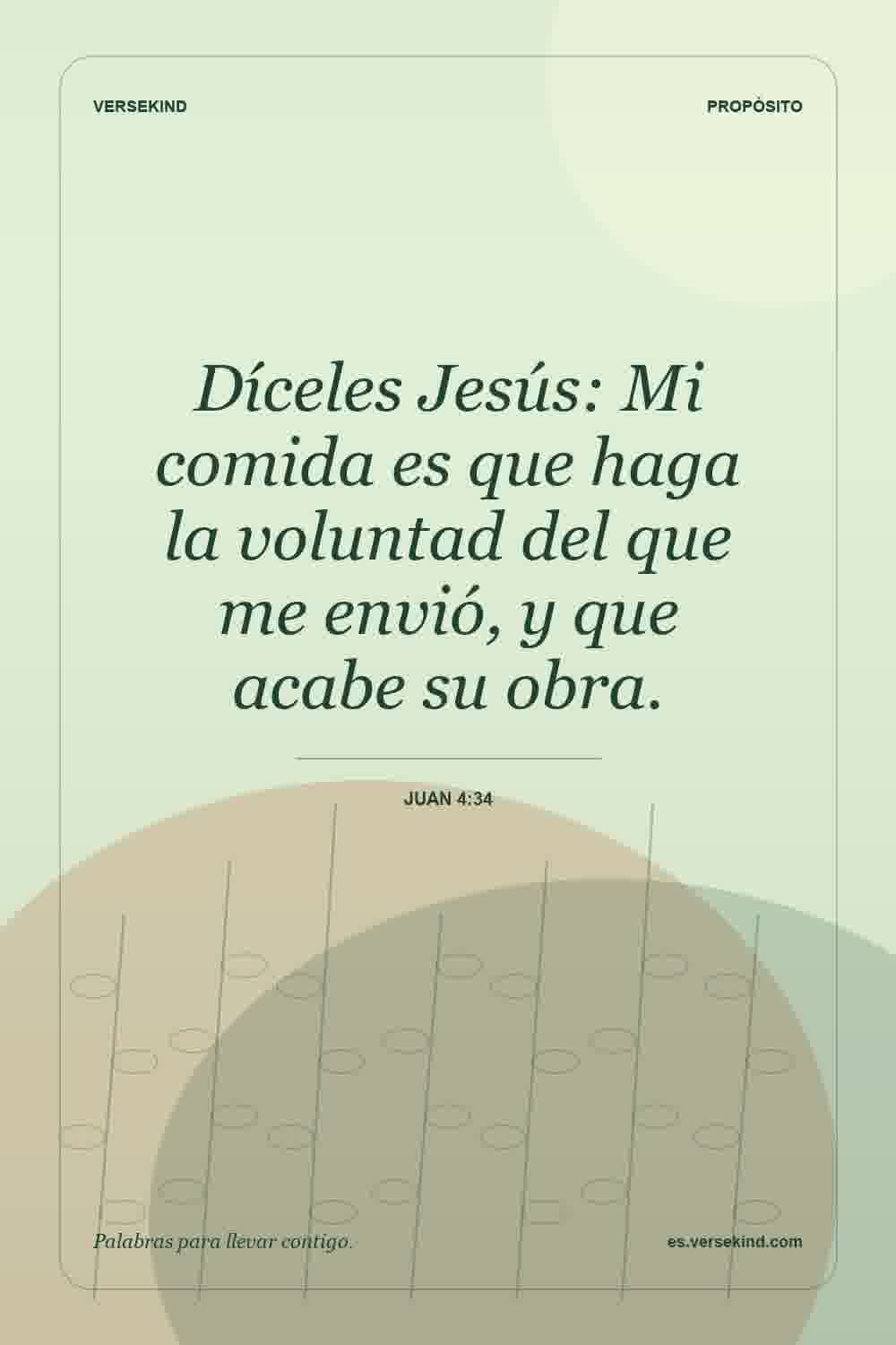 Díceles Jesús: Mi comida es que haga la voluntad del que me envió, y que acabe su obra. — Juan 4:34