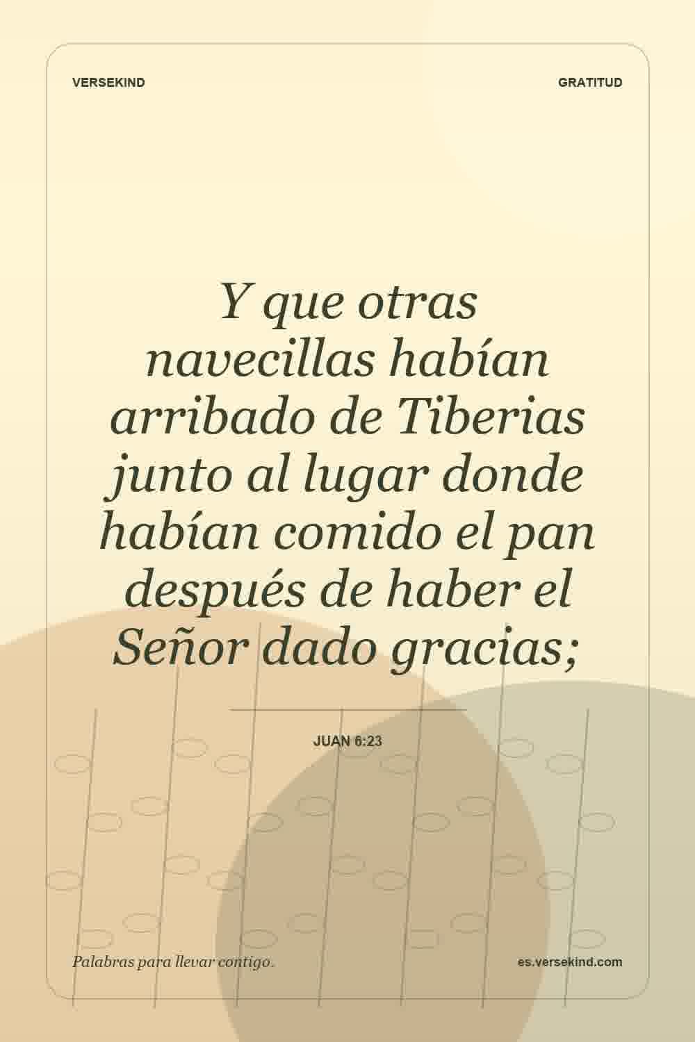 Y que otras navecillas habían arribado de Tiberias junto al lugar donde habían comido el pan después de haber el Señor dado gracias; — Juan 6:23
