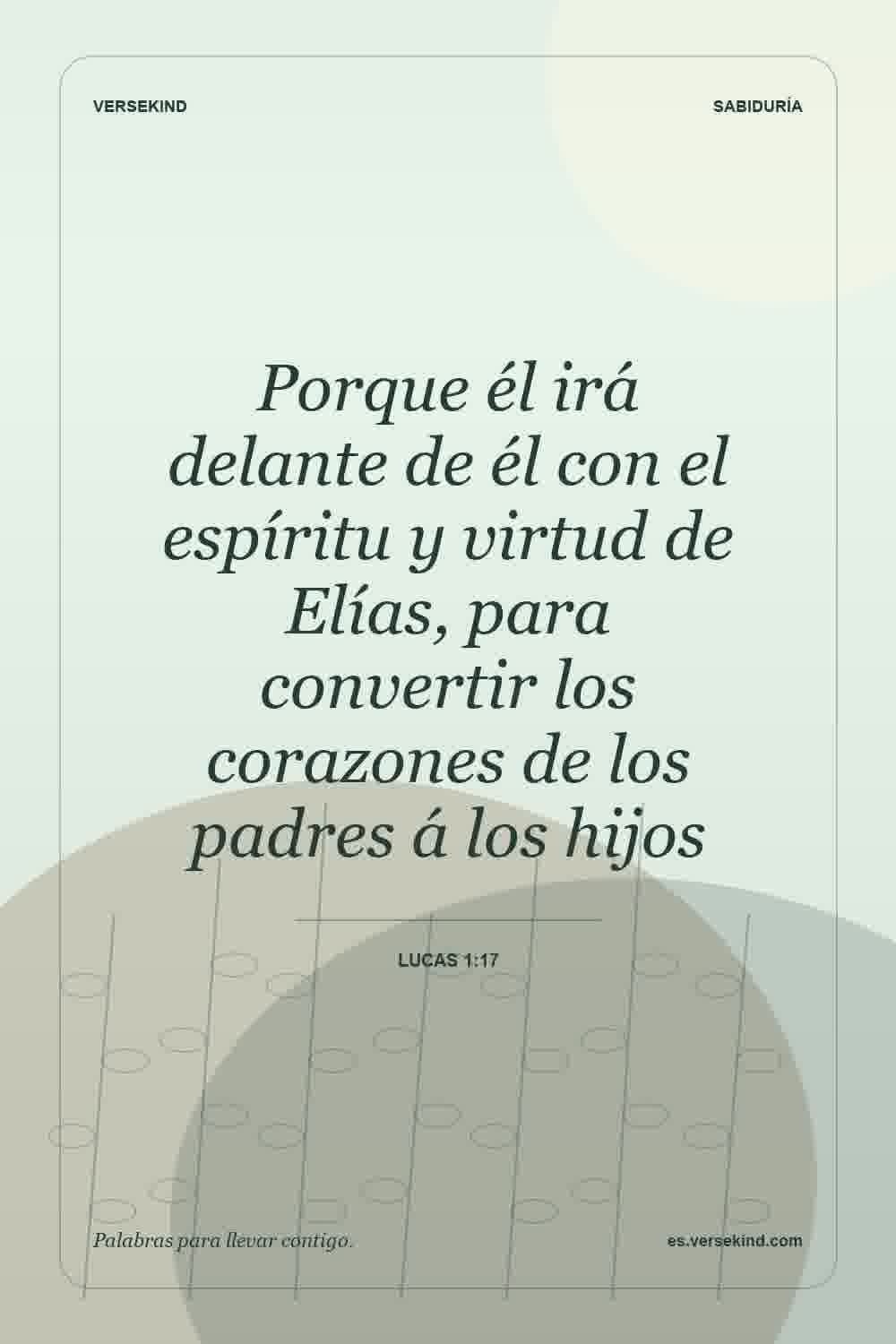 Porque él irá delante de él con el espíritu y virtud de Elías, para convertir los corazones de los padres á los hijos — Lucas 1:17