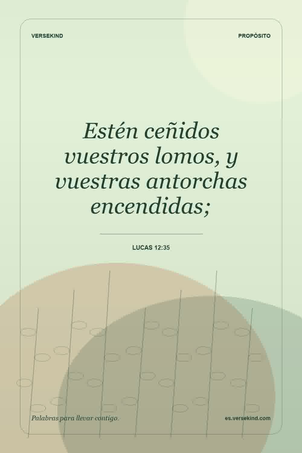 Estén ceñidos vuestros lomos, y vuestras antorchas encendidas; — Lucas 12:35