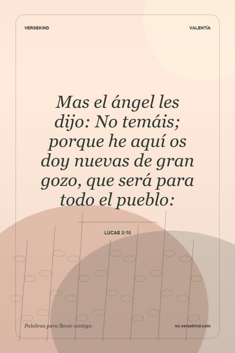 Mas el ángel les dijo: No temáis; porque he aquí os doy nuevas de gran gozo, que será para todo el pueblo: — Lucas 2:10