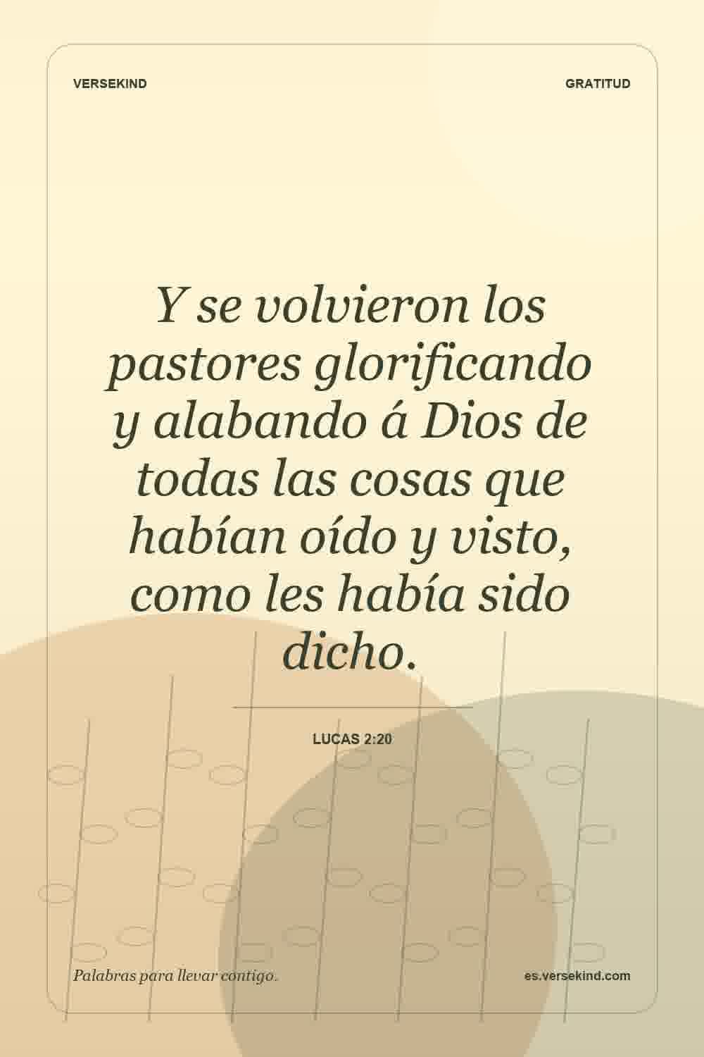 Y se volvieron los pastores glorificando y alabando á Dios de todas las cosas que habían oído y visto, como les había sido dicho. — Lucas 2:20