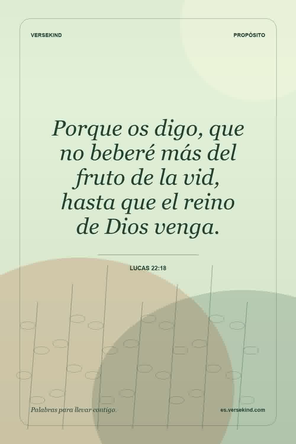 Porque os digo, que no beberé más del fruto de la vid, hasta que el reino de Dios venga. — Lucas 22:18
