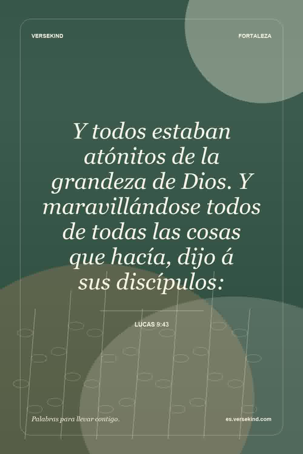 Y todos estaban atónitos de la grandeza de Dios. Y maravillándose todos de todas las cosas que hacía, dijo á sus discípulos: — Lucas 9:43