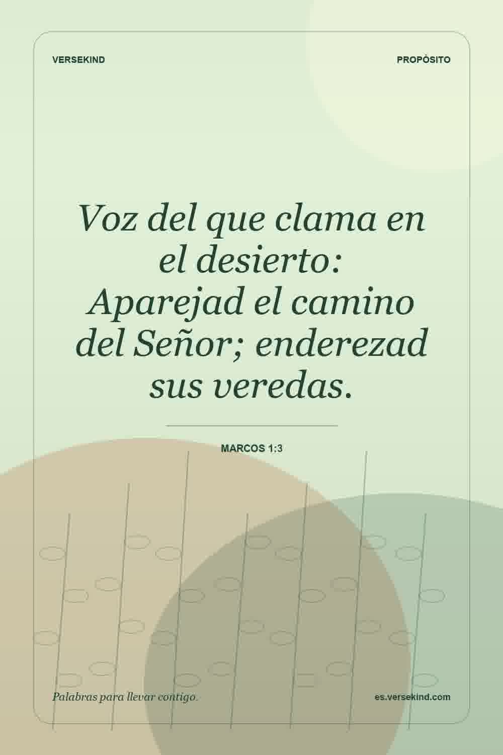 Voz del que clama en el desierto: Aparejad el camino del Señor; enderezad sus veredas. — Marcos 1:3