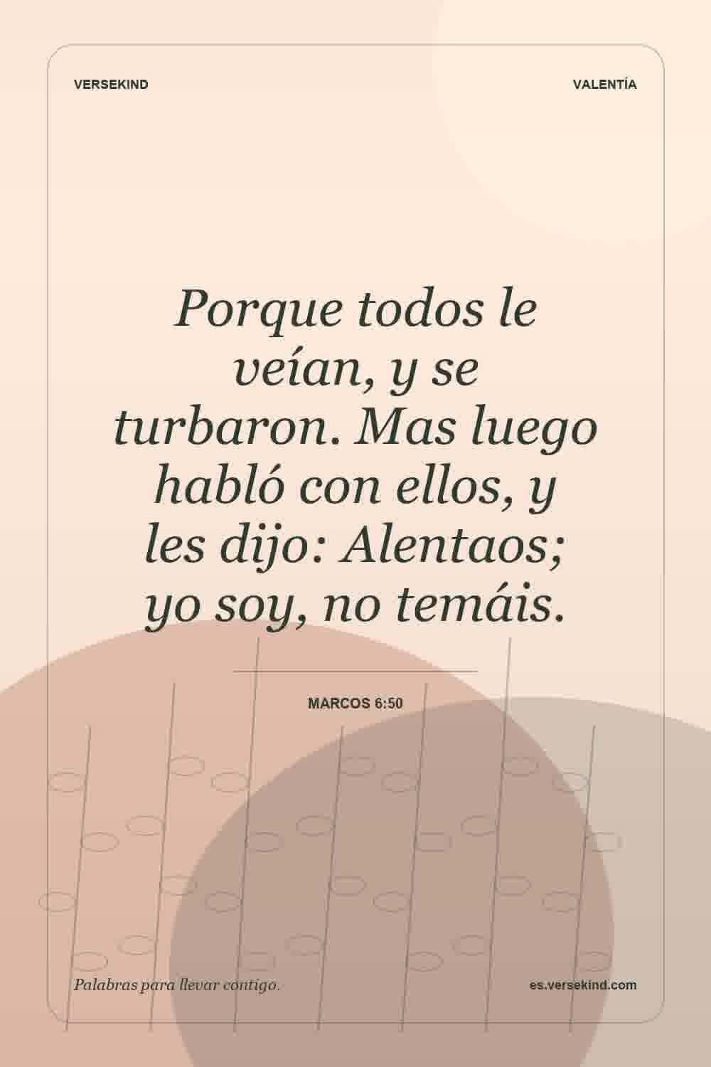 Porque todos le veían, y se turbaron. Mas luego habló con ellos, y les dijo: Alentaos; yo soy, no temáis. — Marcos 6:50