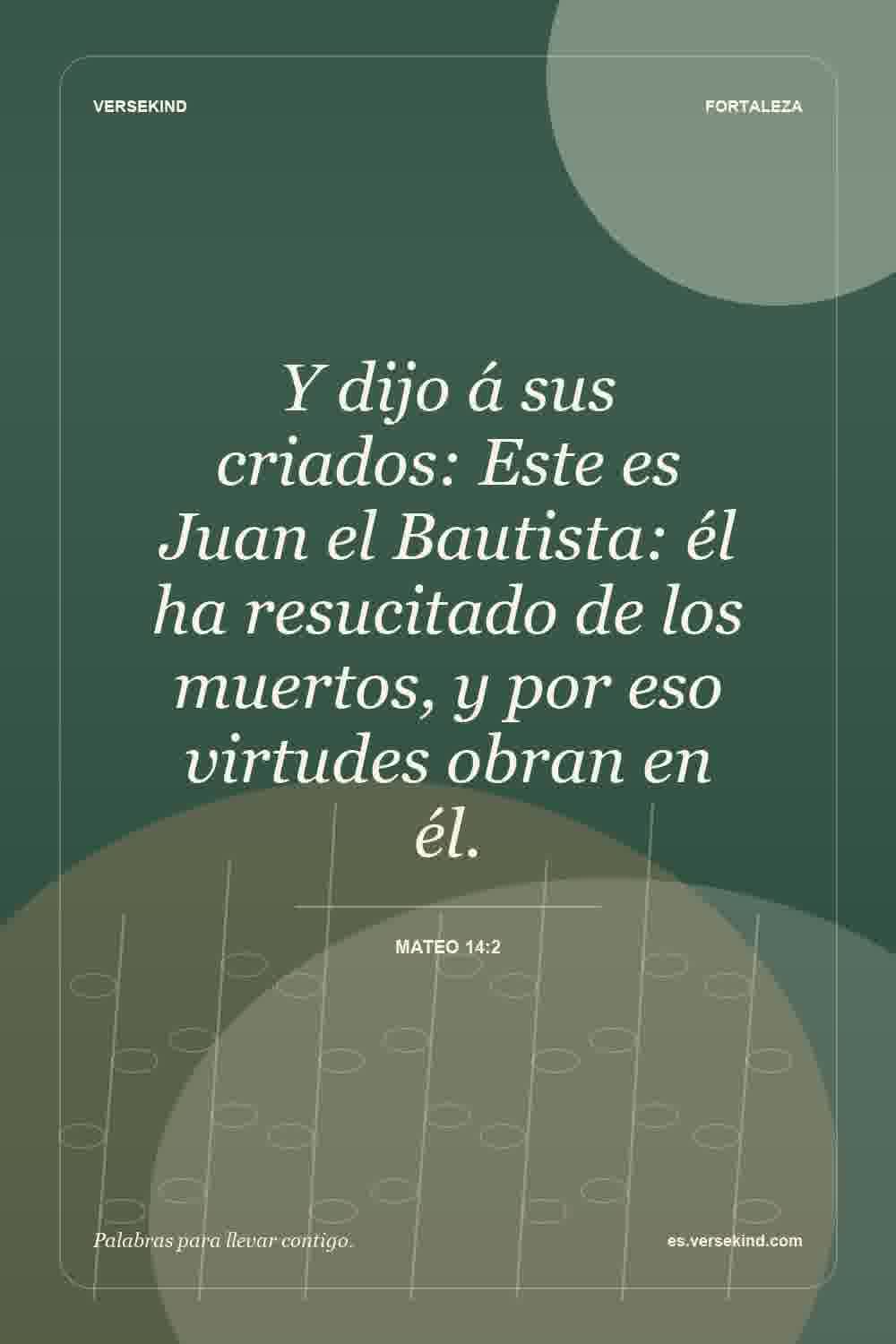 Y dijo á sus criados: Este es Juan el Bautista: él ha resucitado de los muertos, y por eso virtudes obran en él. — Mateo 14:2