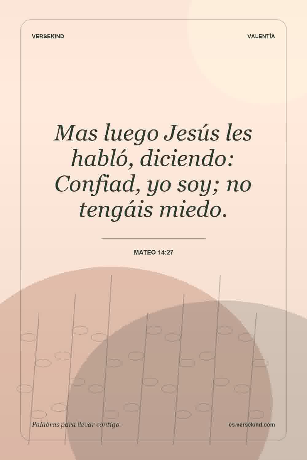 Mas luego Jesús les habló, diciendo: Confiad, yo soy; no tengáis miedo. — Mateo 14:27