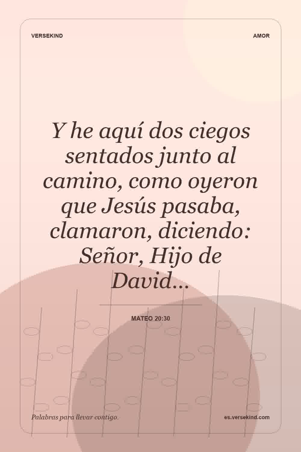 Y he aquí dos ciegos sentados junto al camino, como oyeron que Jesús pasaba, clamaron, diciendo: Señor, Hijo de David… — Mateo 20:30