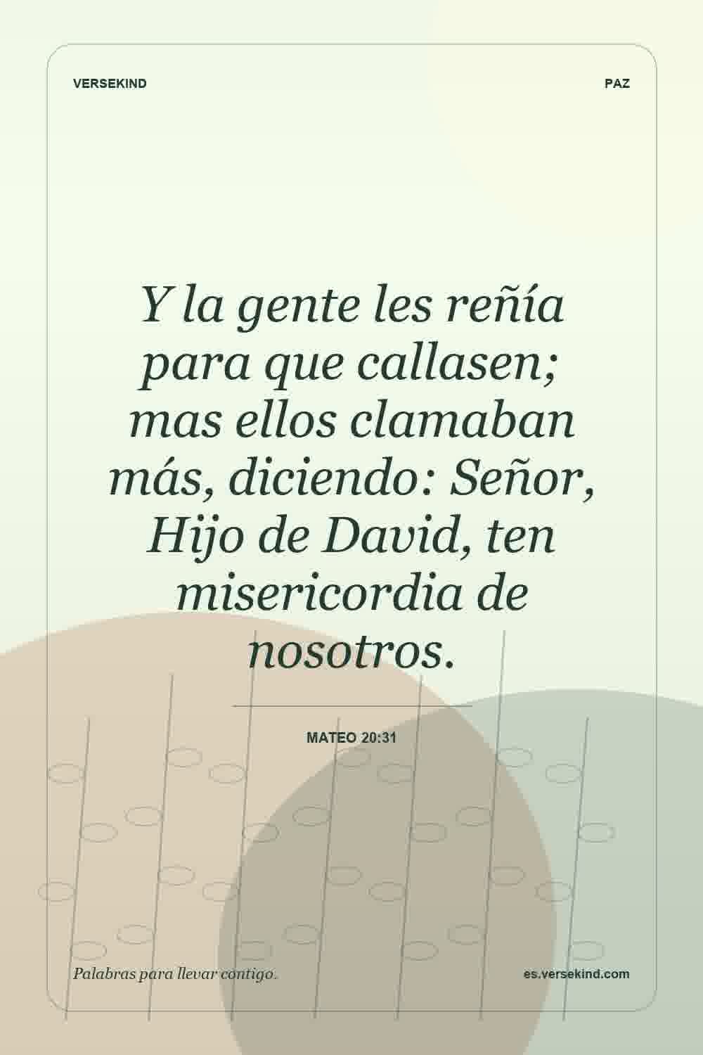 Y la gente les reñía para que callasen; mas ellos clamaban más, diciendo: Señor, Hijo de David, ten misericordia de nosotros. — Mateo 20:31