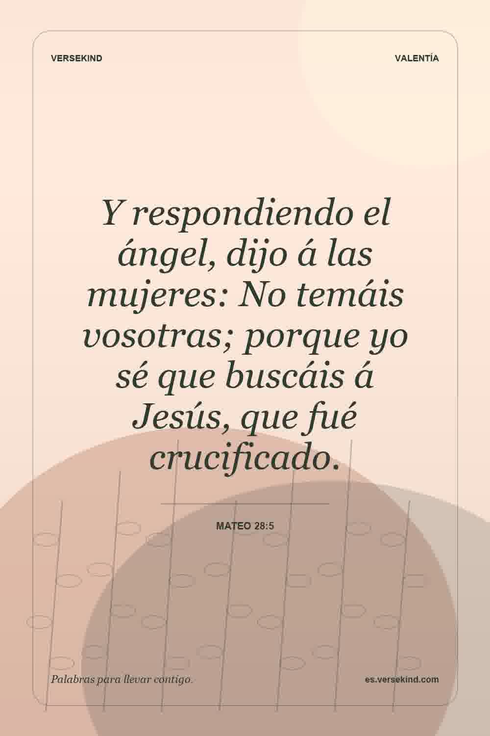 Y respondiendo el ángel, dijo á las mujeres: No temáis vosotras; porque yo sé que buscáis á Jesús, que fué crucificado. — Mateo 28:5