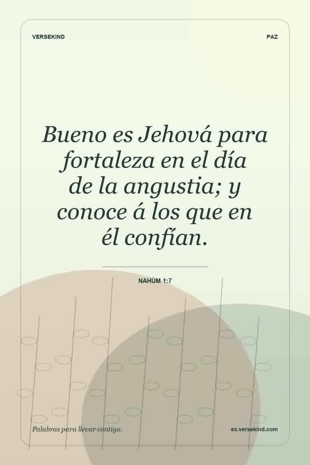 Bueno es Jehová para fortaleza en el día de la angustia; y conoce á los que en él confían. — Nahúm 1:7