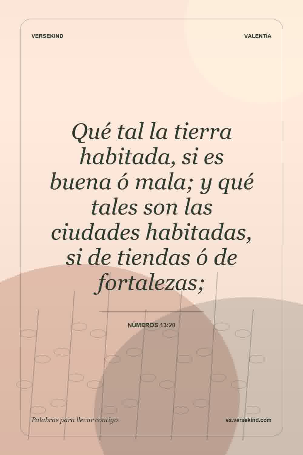 Qué tal la tierra habitada, si es buena ó mala; y qué tales son las ciudades habitadas, si de tiendas ó de fortalezas; — Números 13:20